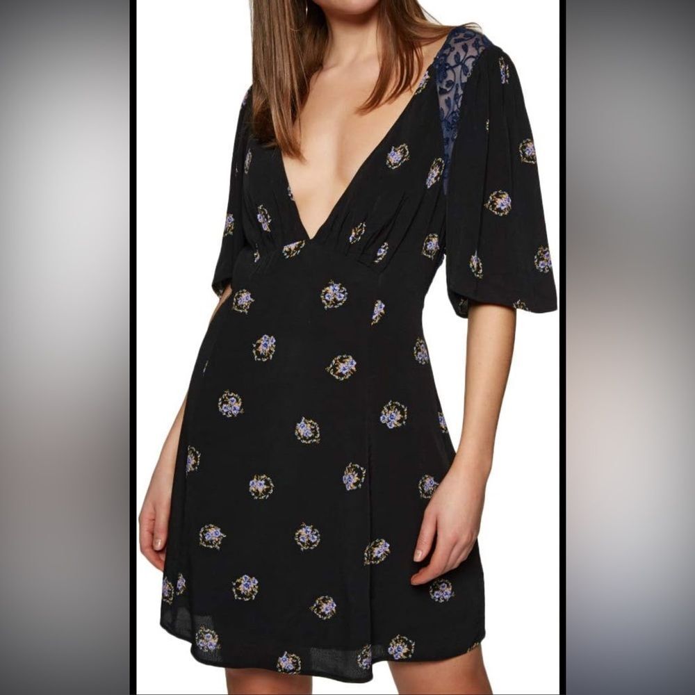 Free People Black Floral Mini Dress